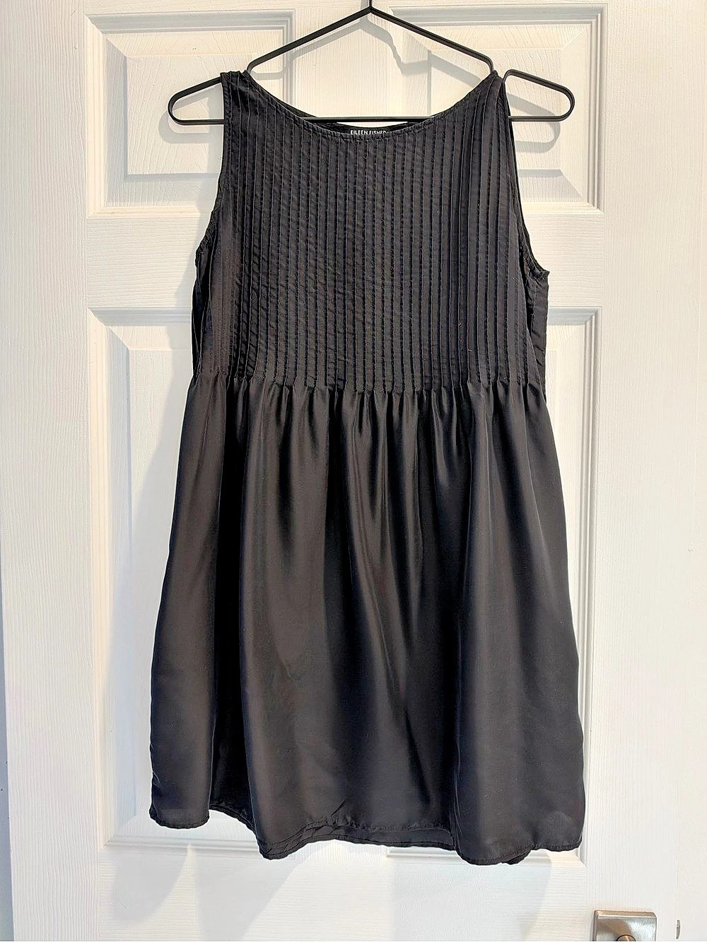 EUC Eileen Fisher Pleated Bateau Neck Mini Dress – Black – XXS – Altered
